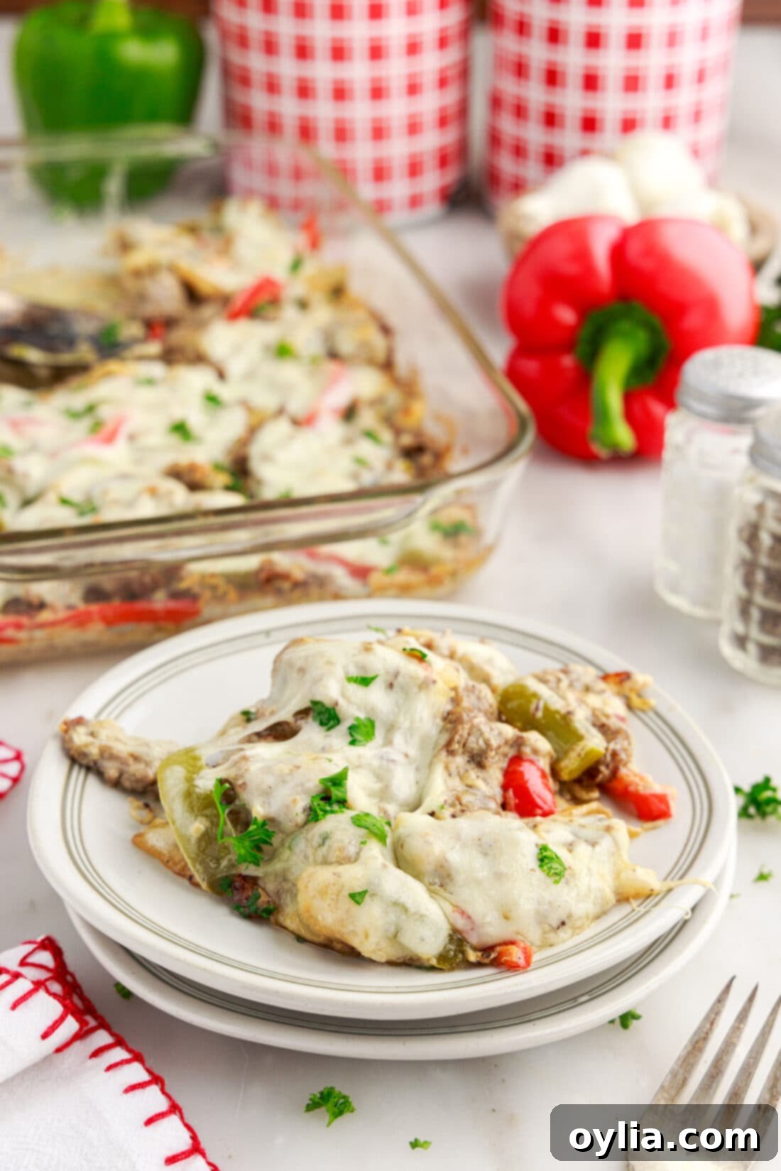 Philly Cheesesteak Casserole on a plate