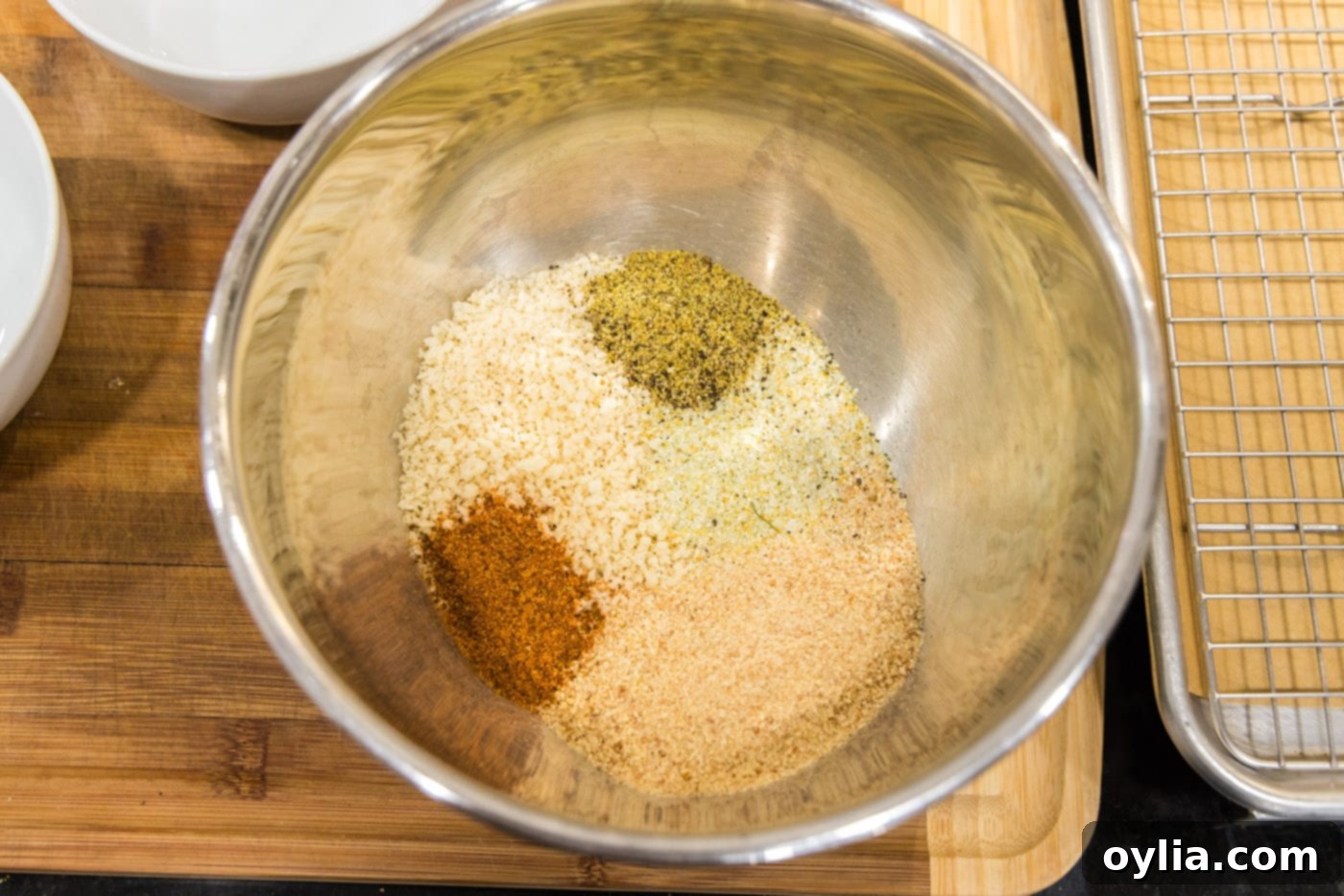 panko, bread crumbs, and seasonings in a bowl