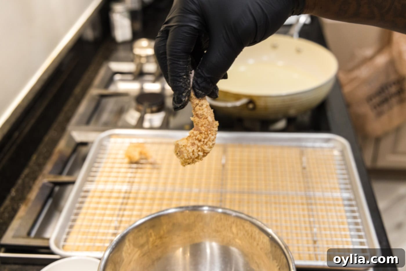 hand holding breaded shrimp
