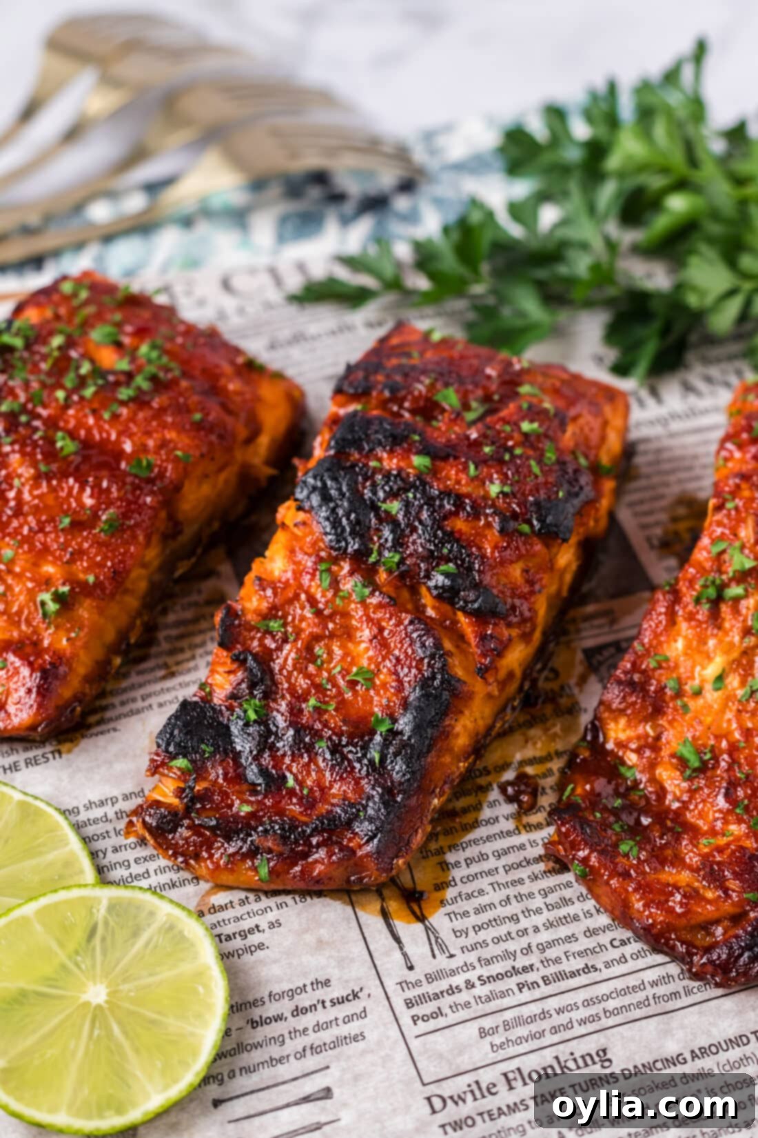 Fiery Salmon 11 Close up photo of Spicy Salmon on parchment paper
