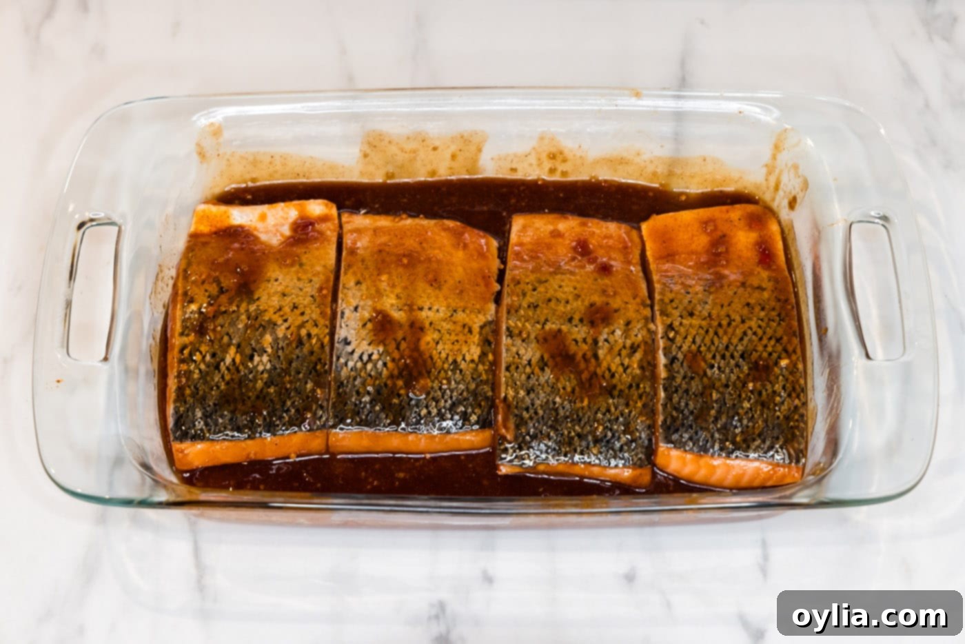 coating salmon filets in spicy marinade