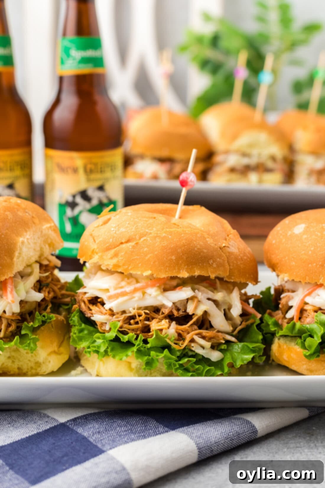 Close up photo of a BBQ Chicken Sandwich with coleslaw and lettuce.