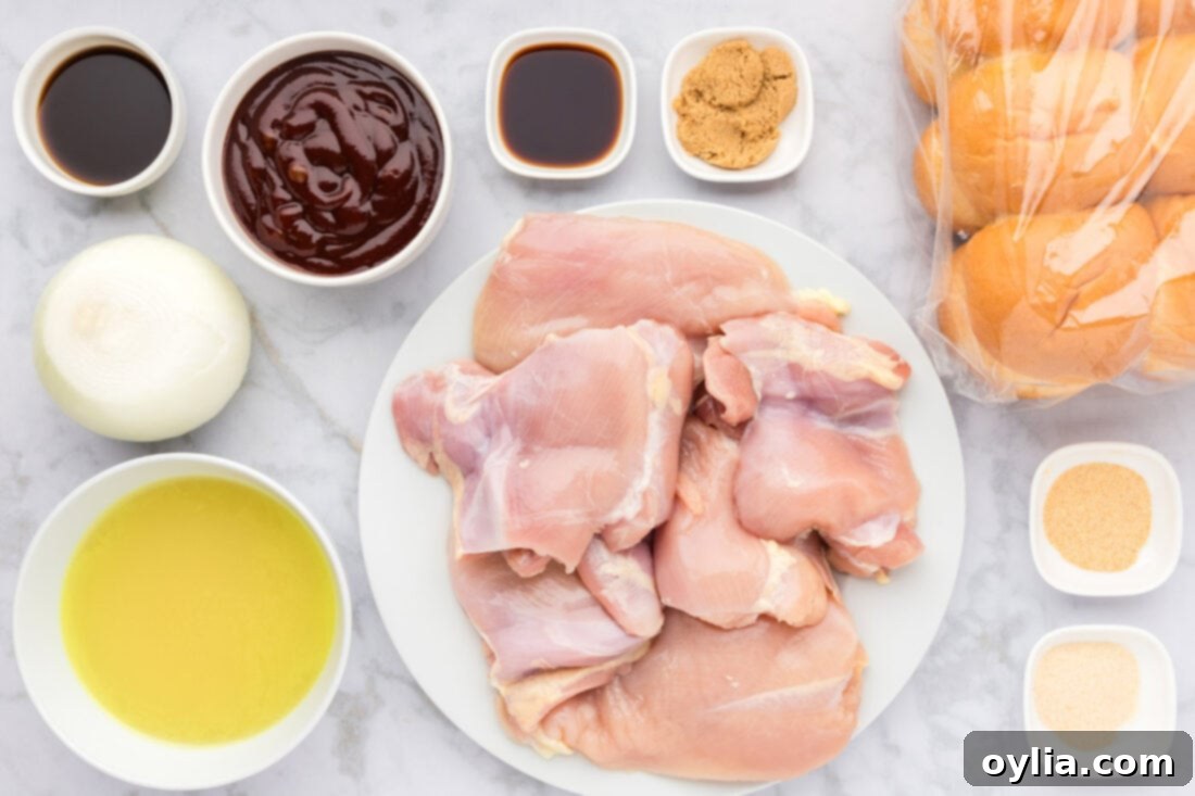 Ingredients for BBQ Chicken Sandwich laid out on a table.