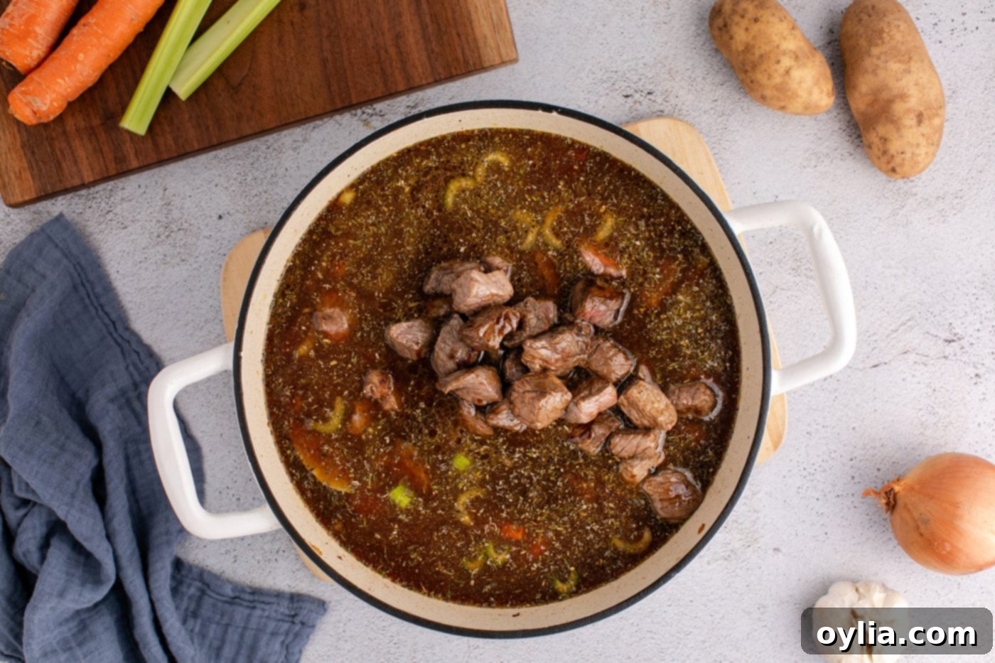stew meat added to vegetable beef soup