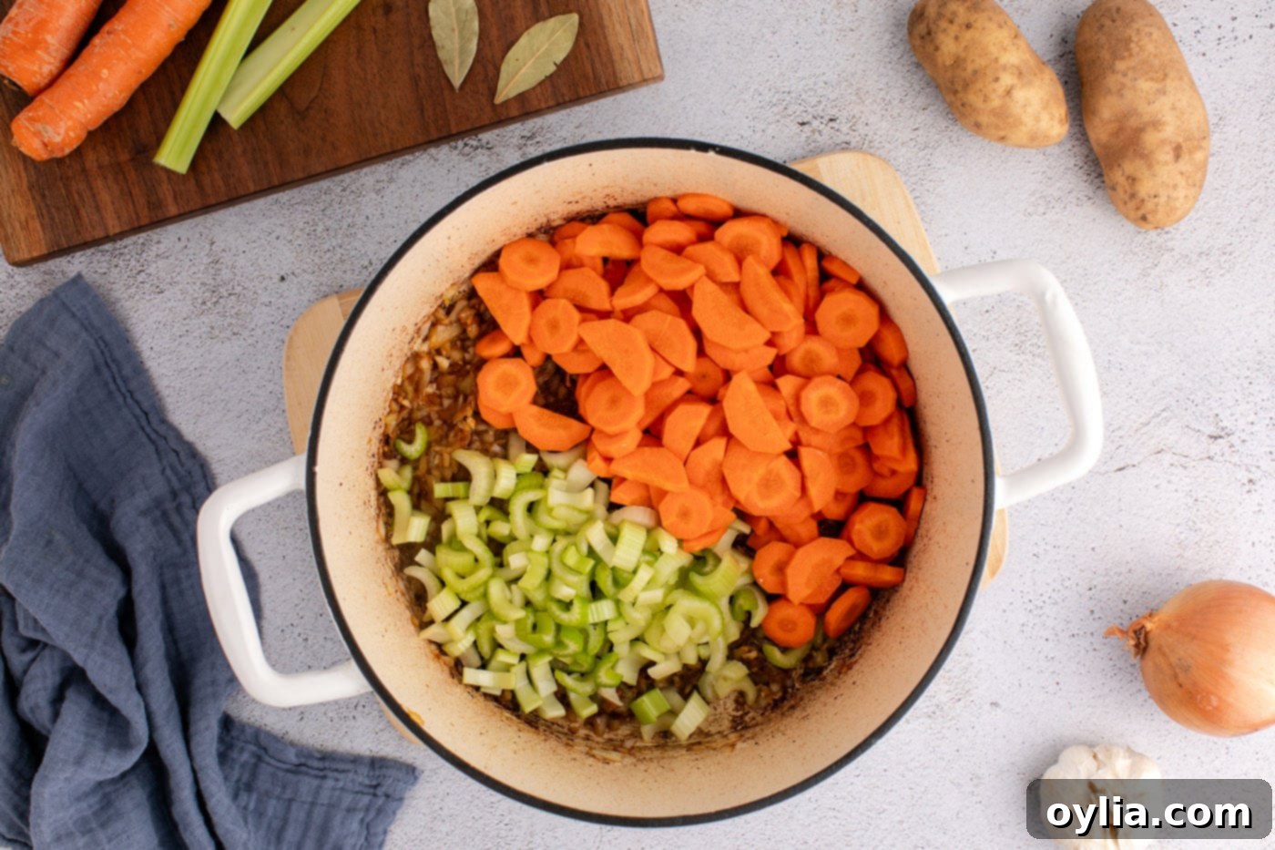 carrots and celery added to dutch oven
