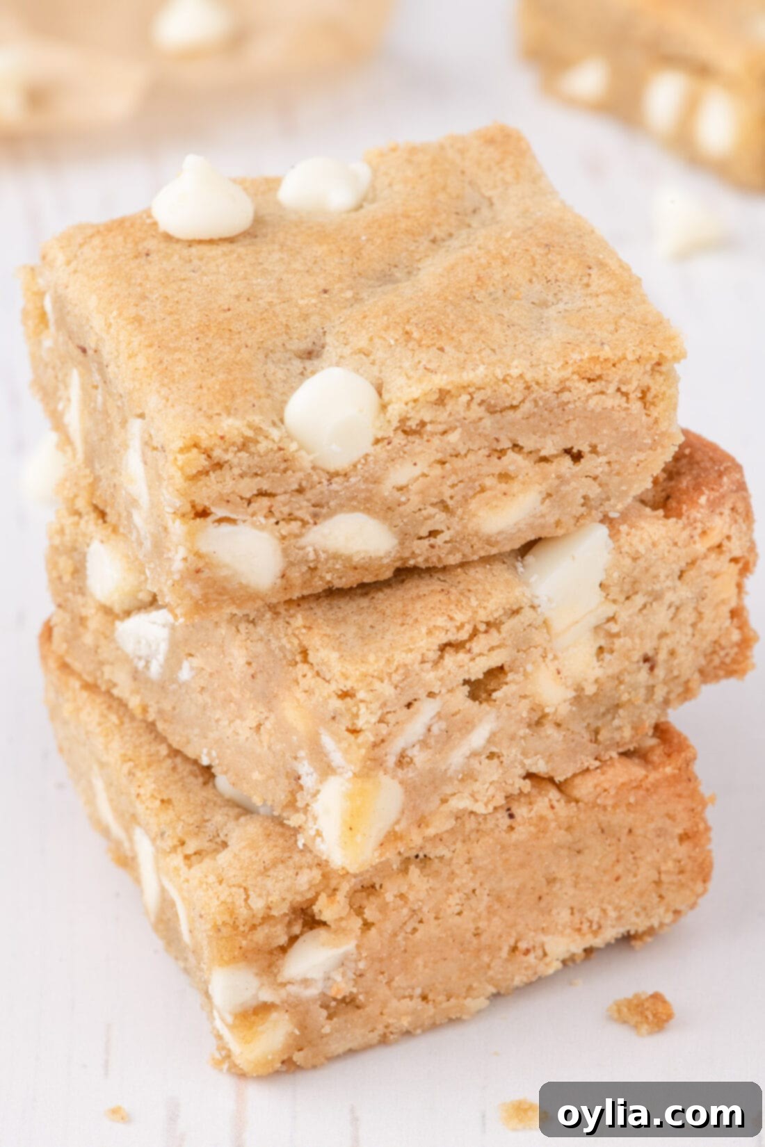 Chewy Golden Blondies 13 Blondies stacked on top of each other