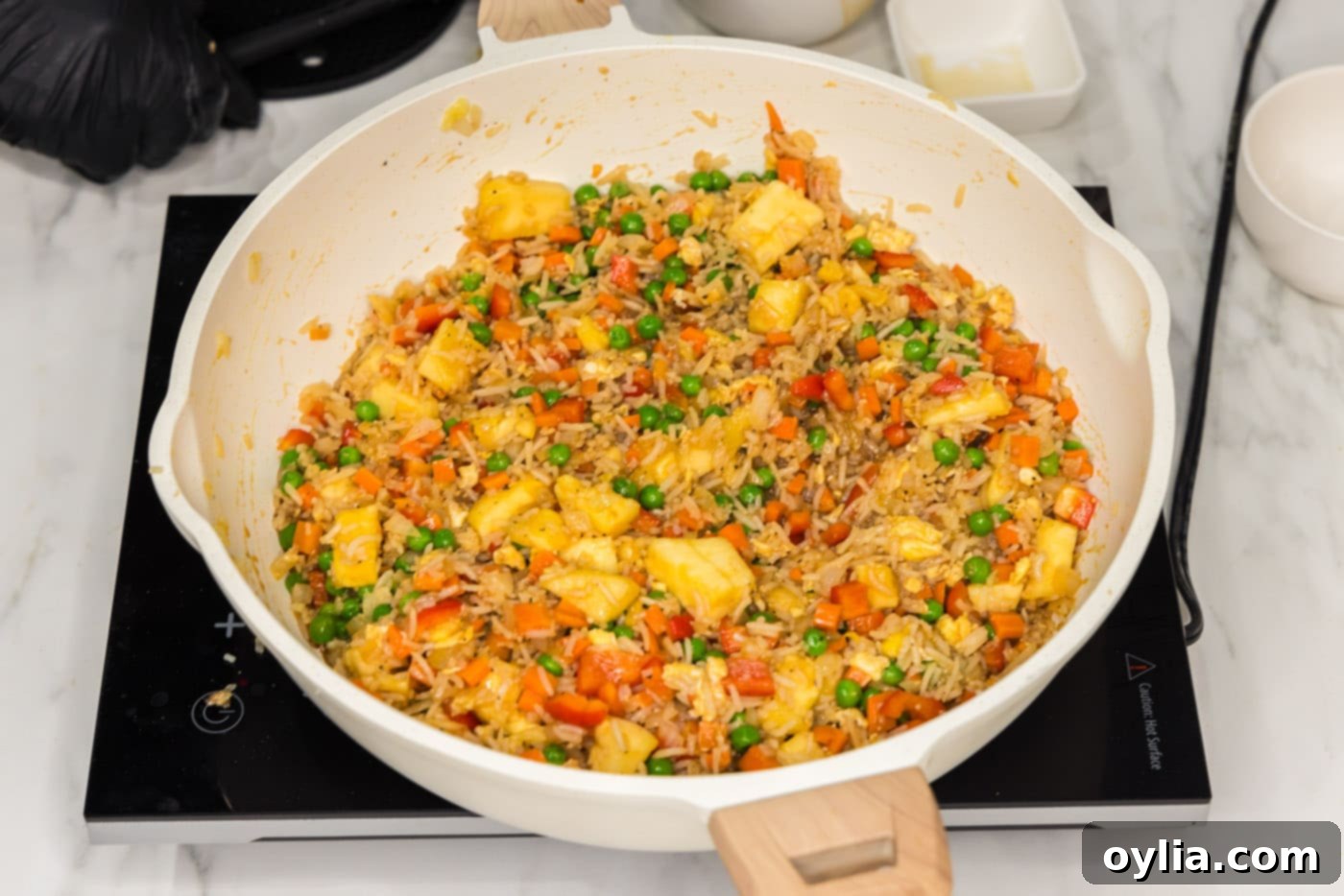 pineapple fried rice in a skillet
