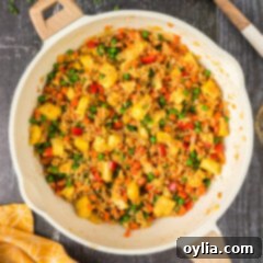 Overhead photo of Pineapple Fried Rice in a skillet