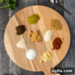 Ingredients for Pulled Pork Rub on a wooden platter