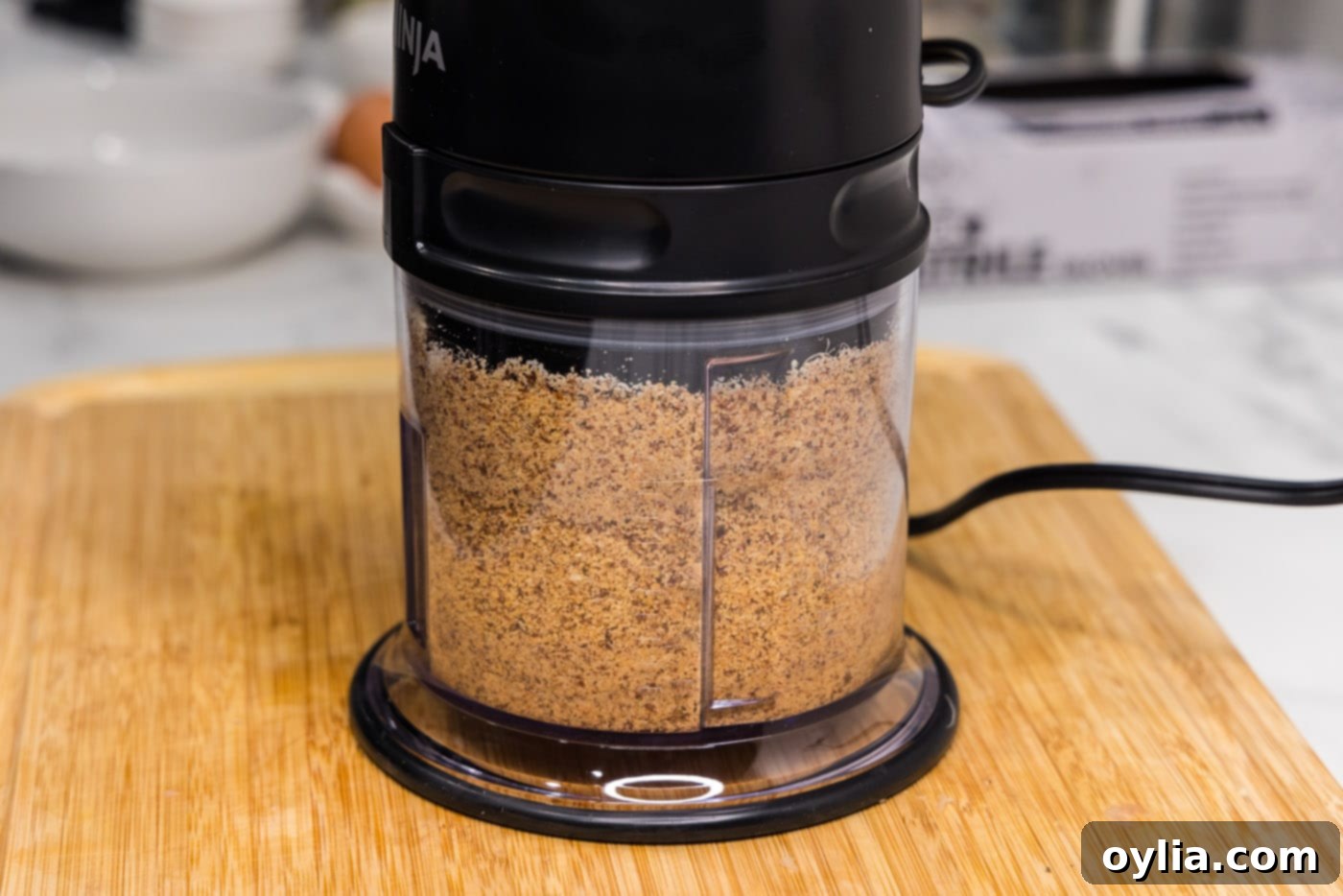 crushed almonds in a food processor
