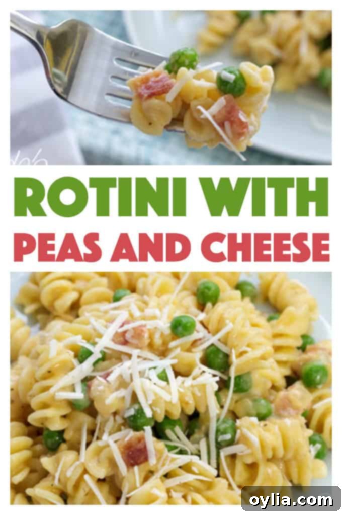 rotini peas and cheese in a close-up shot for Pinterest