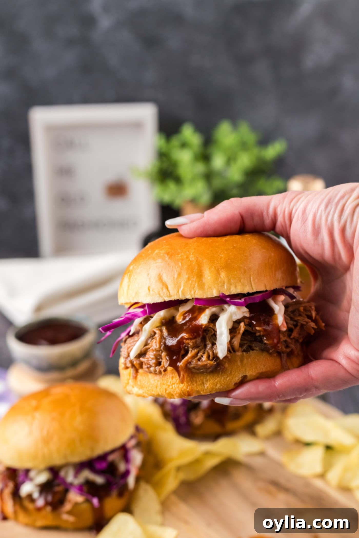 Final presentation of warm Pulled Pork Sandwiches, ready to be served
