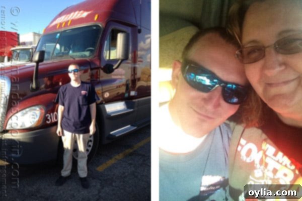 A heartwarming photo of Amanda with her oldest son Tony, and a separate photo of Tony proudly standing next to his semi-truck.
