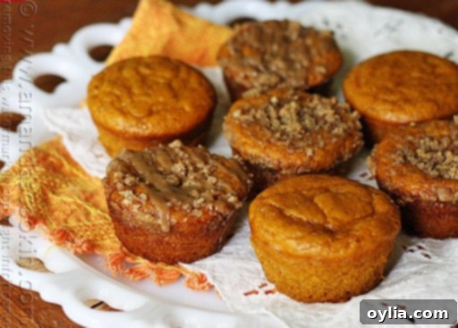 A plate of pumpkin mini cakes with cinnamon streusel topping.