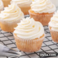 Close up photo of Vanilla Cupcakes on a wire rack