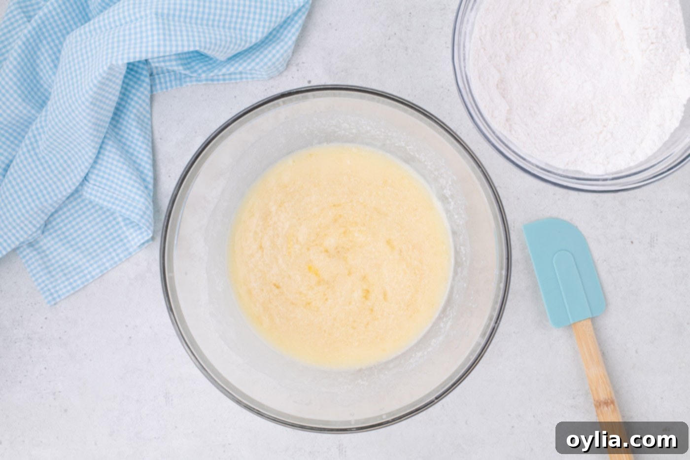 whisked cupcake batter in a bowl