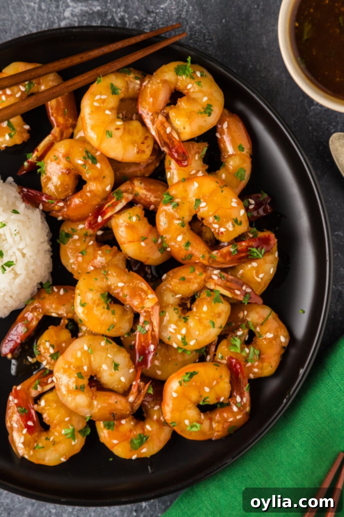 Glazed Honey Garlic Shrimp 2 Close up photo of Honey Garlic Shrimp on a plate