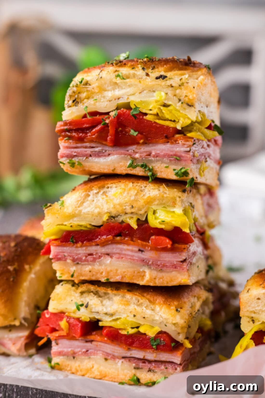 Stack of Italian Sliders, hot and ready to eat