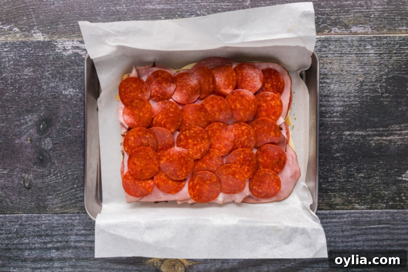pepperoni over ham and salami sliders