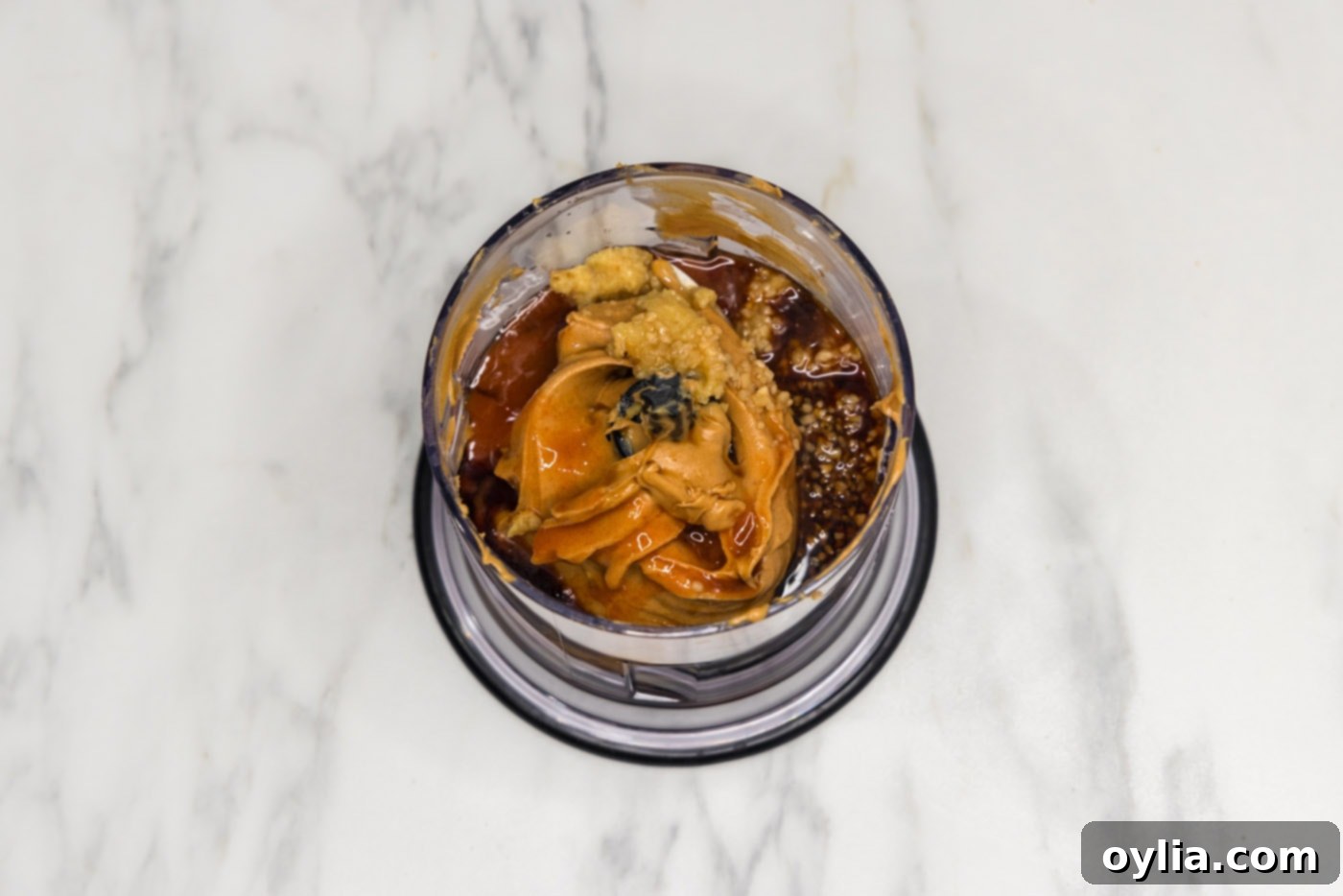 peanut butter chicken sauce in a mini processor