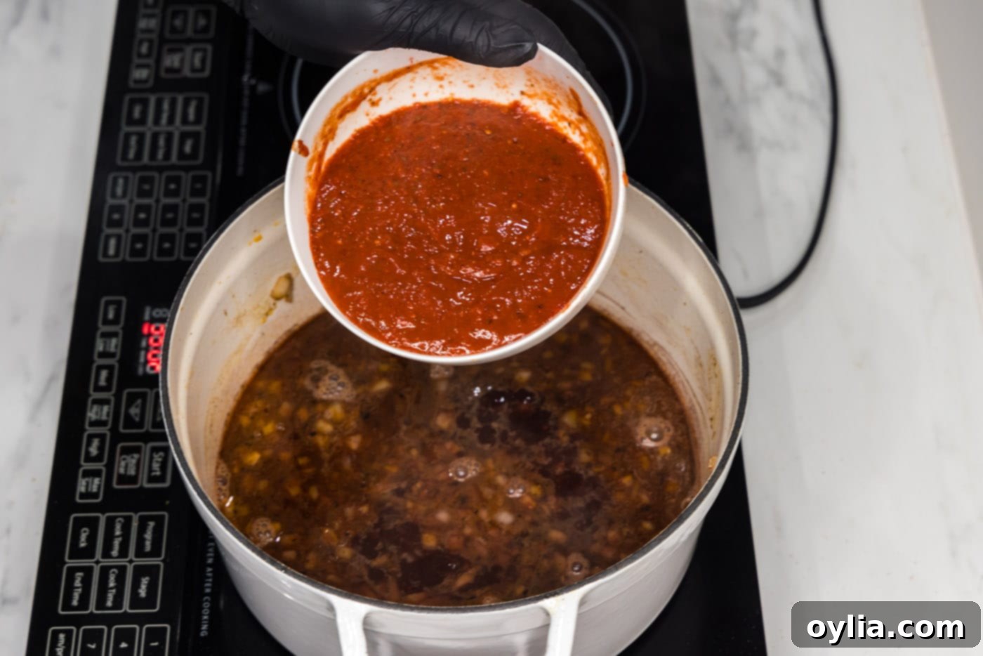 adding tomato and chipotle sauce into braising liquid