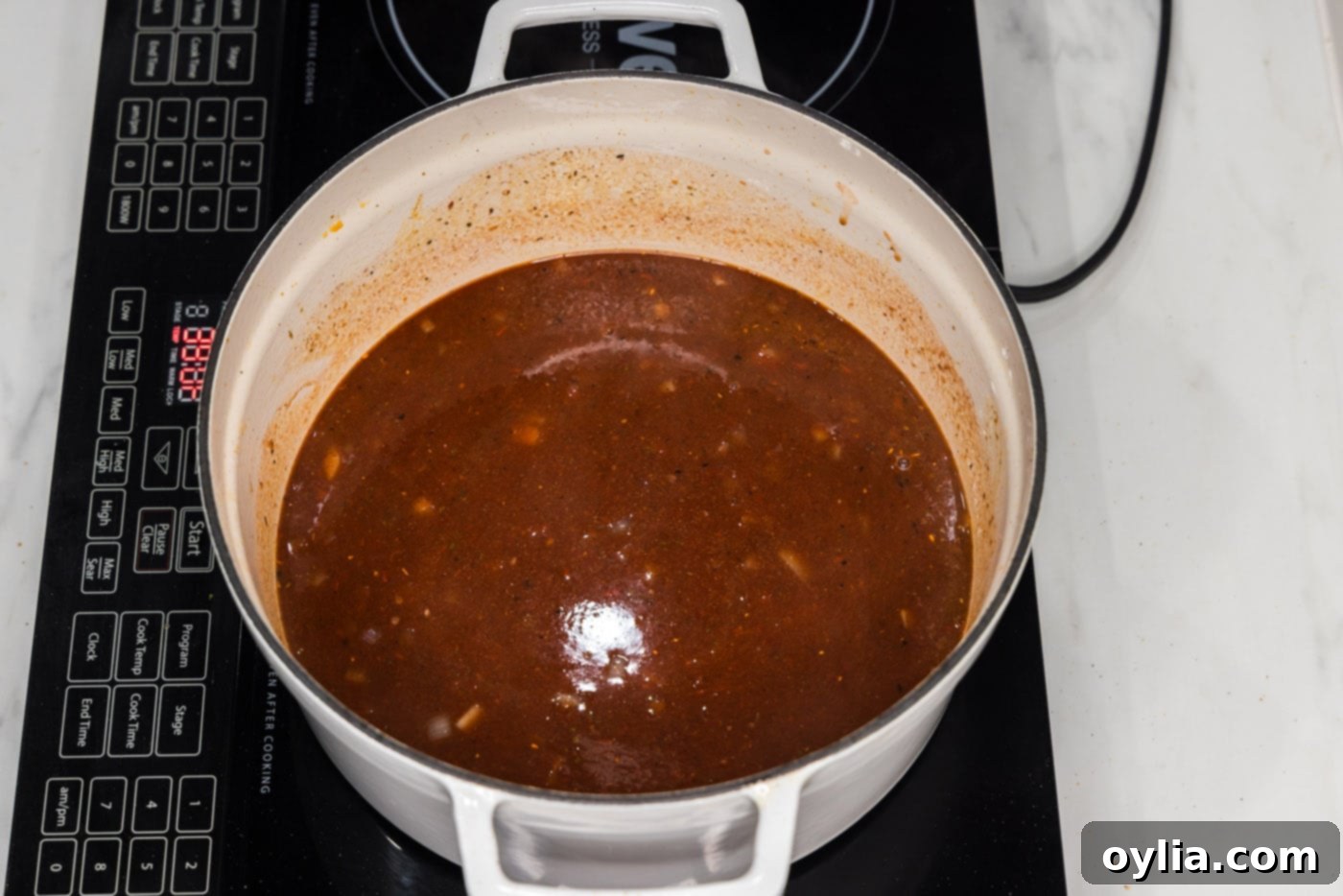 braising liquid in a dutch oven