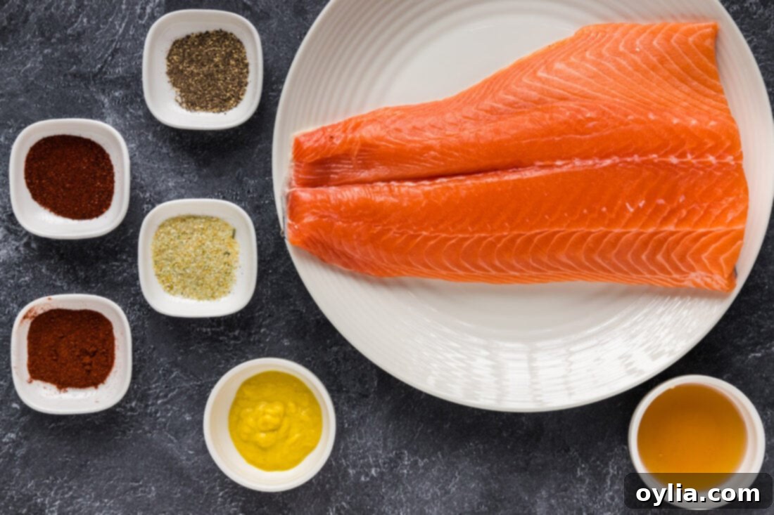 Ingredients for Smoked Salmon laid out on a cutting board