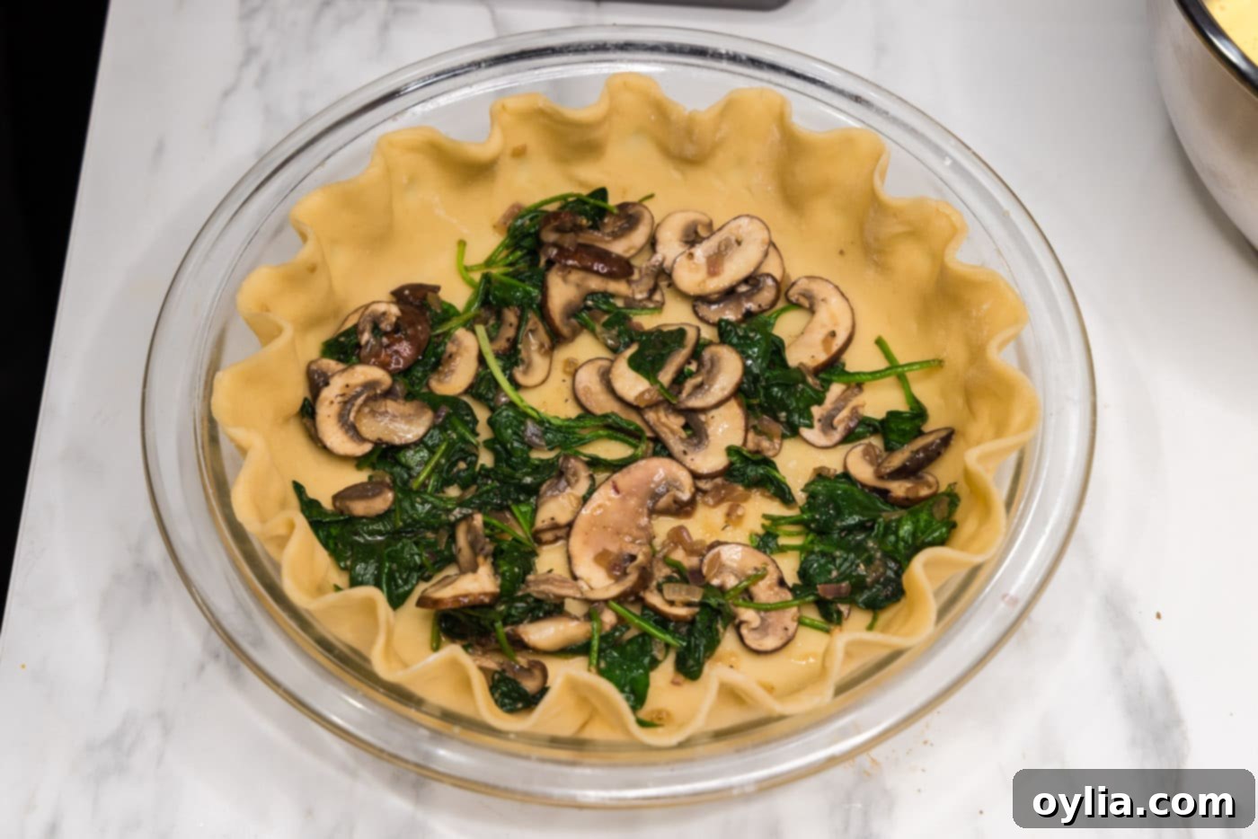 sauteed mushroom and spinach in a pie crust