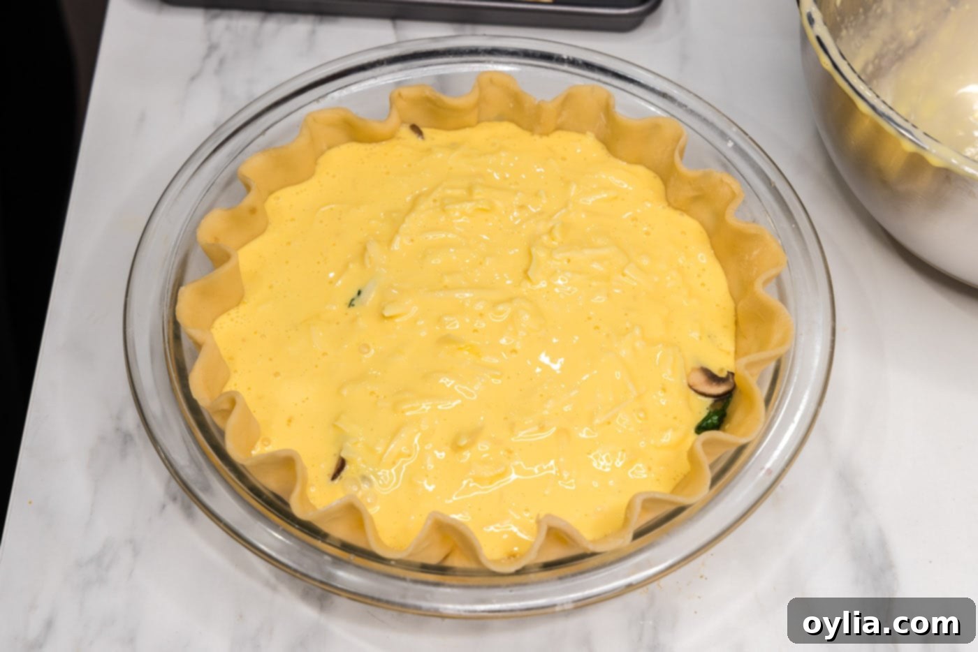 egg filling added to pie crust