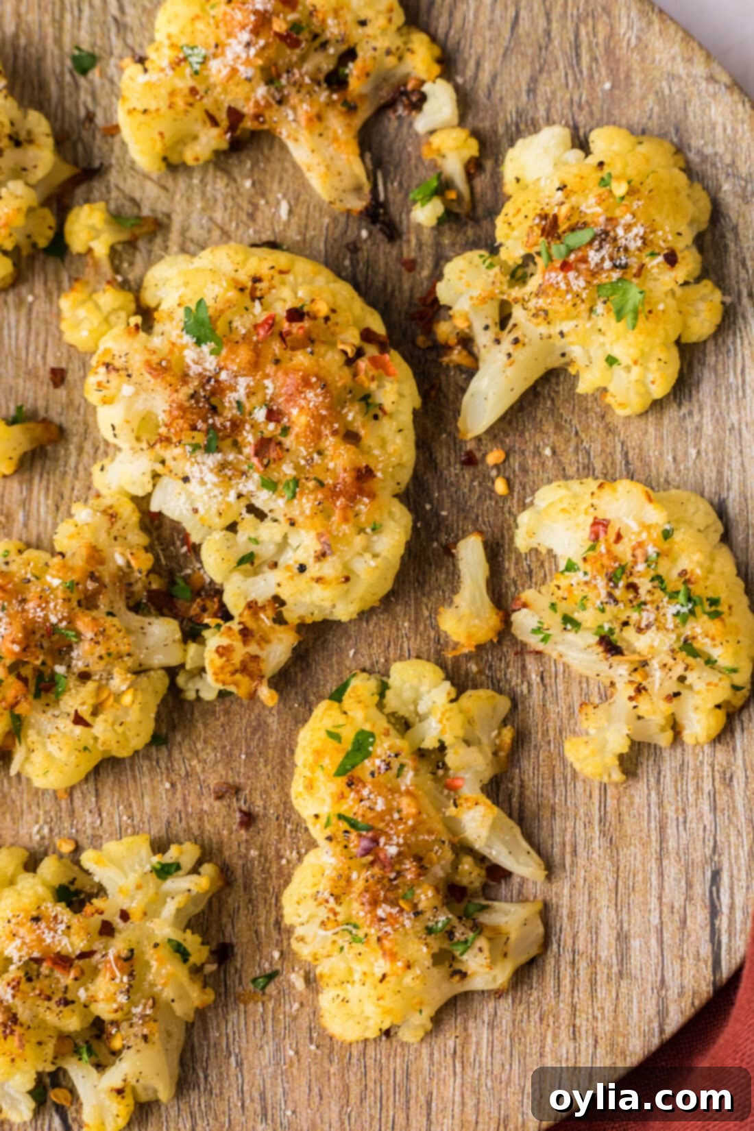 Savory Cauliflower Smash 10 Close up photo of Smashed Cauliflower on a plate