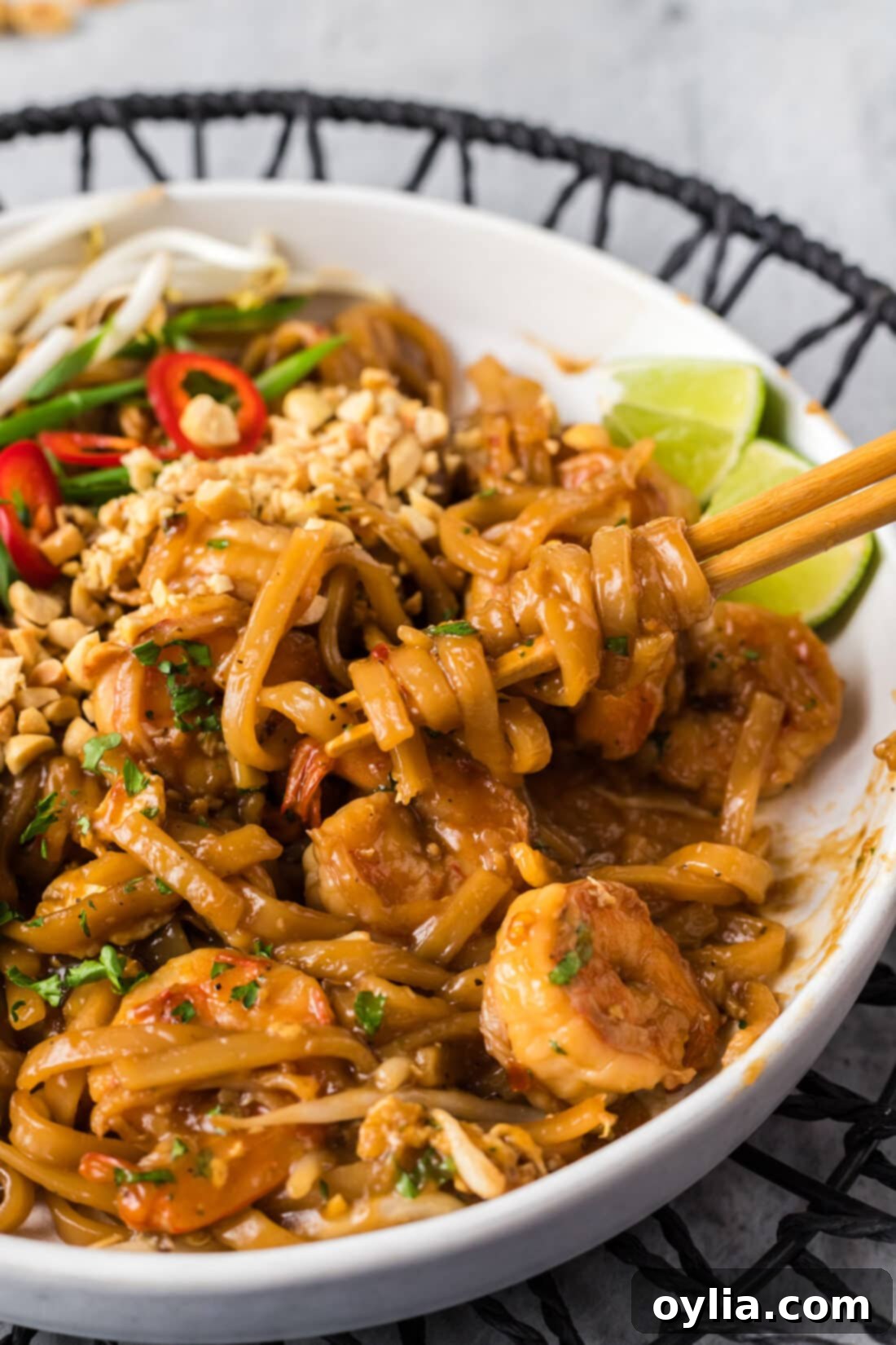 Flavorful Shrimp Pad Thai 12 Pad Thai noodles wrapped around chopsticks