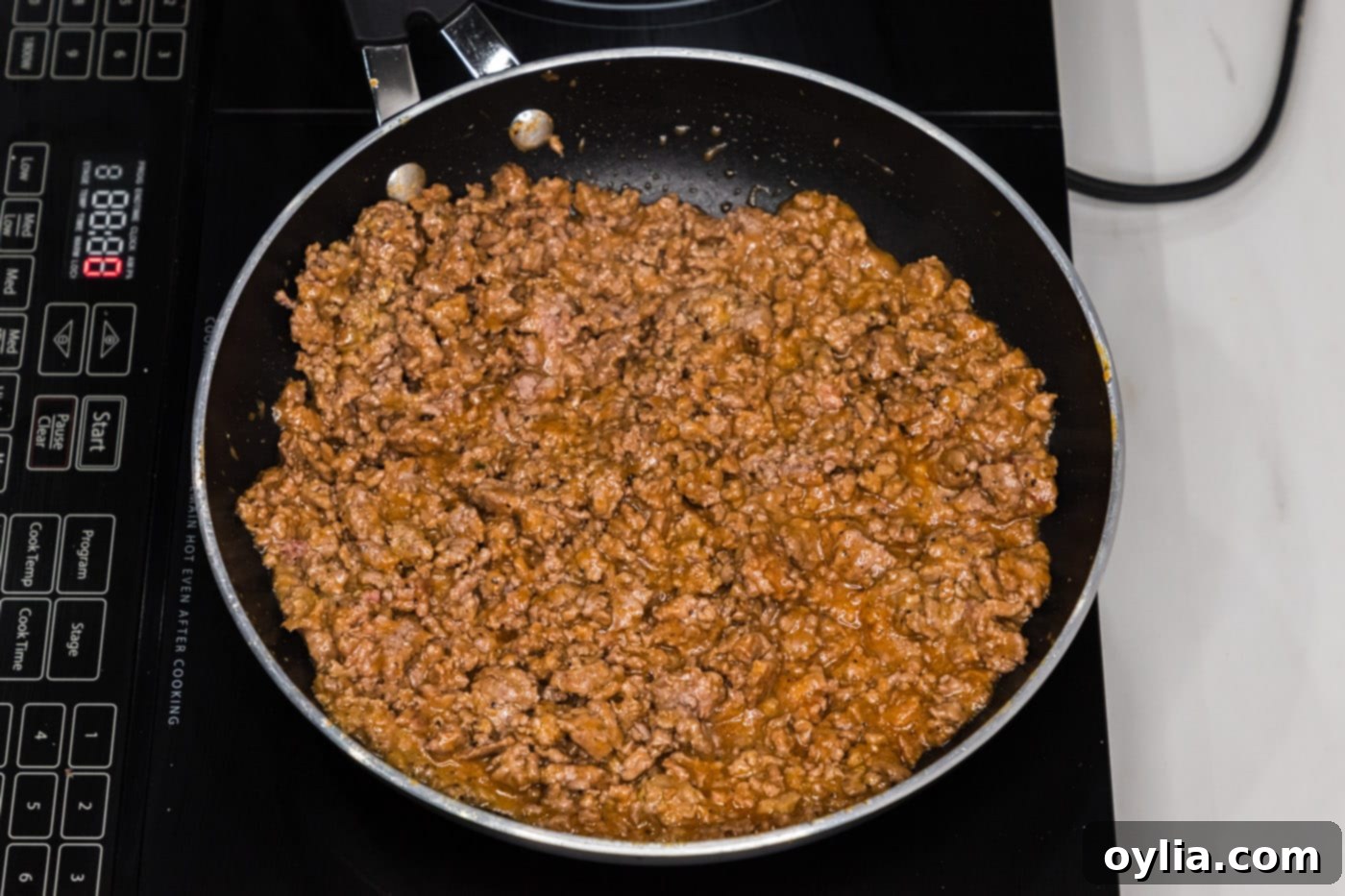 ground beef mixture in a skillet