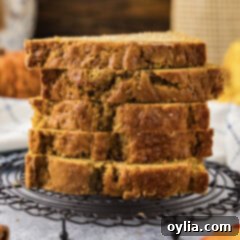 Golden Spiced Pumpkin Banana Loaf 15 Stack of Pumpkin Banana Bread slices
