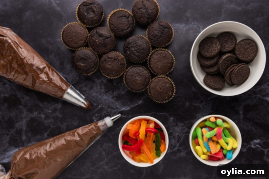 Ingredients for Halloween Dirt Cupcakes