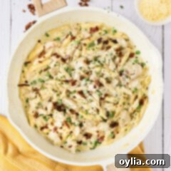 Skillet of Chicken Carbonara, a delicious and easy meal