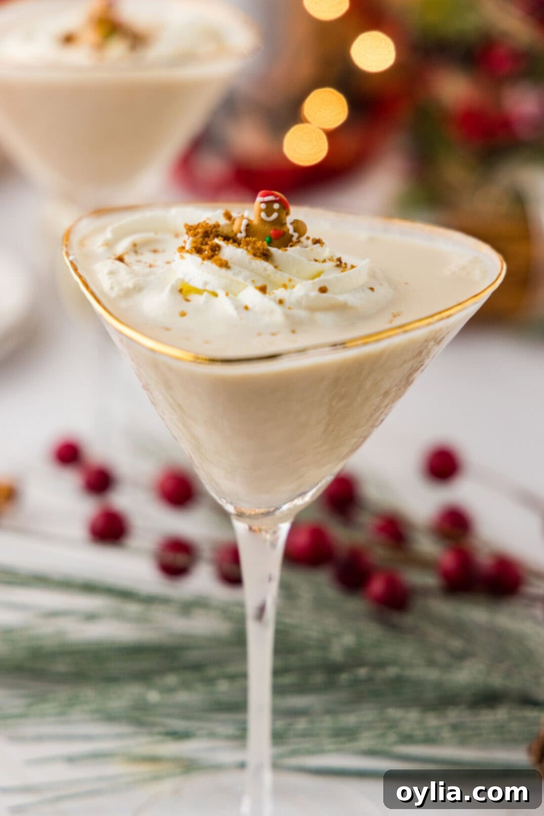 Close up photo of a Gingerbread Martini with another one behind it